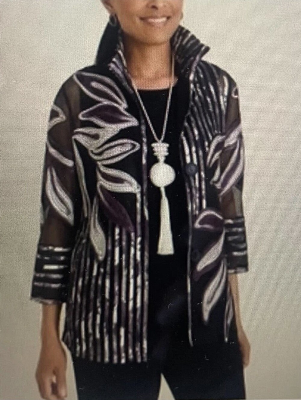 Chico's Travelers Elegant Black Jacket with Purple Accent Trimc Size 00 0/2